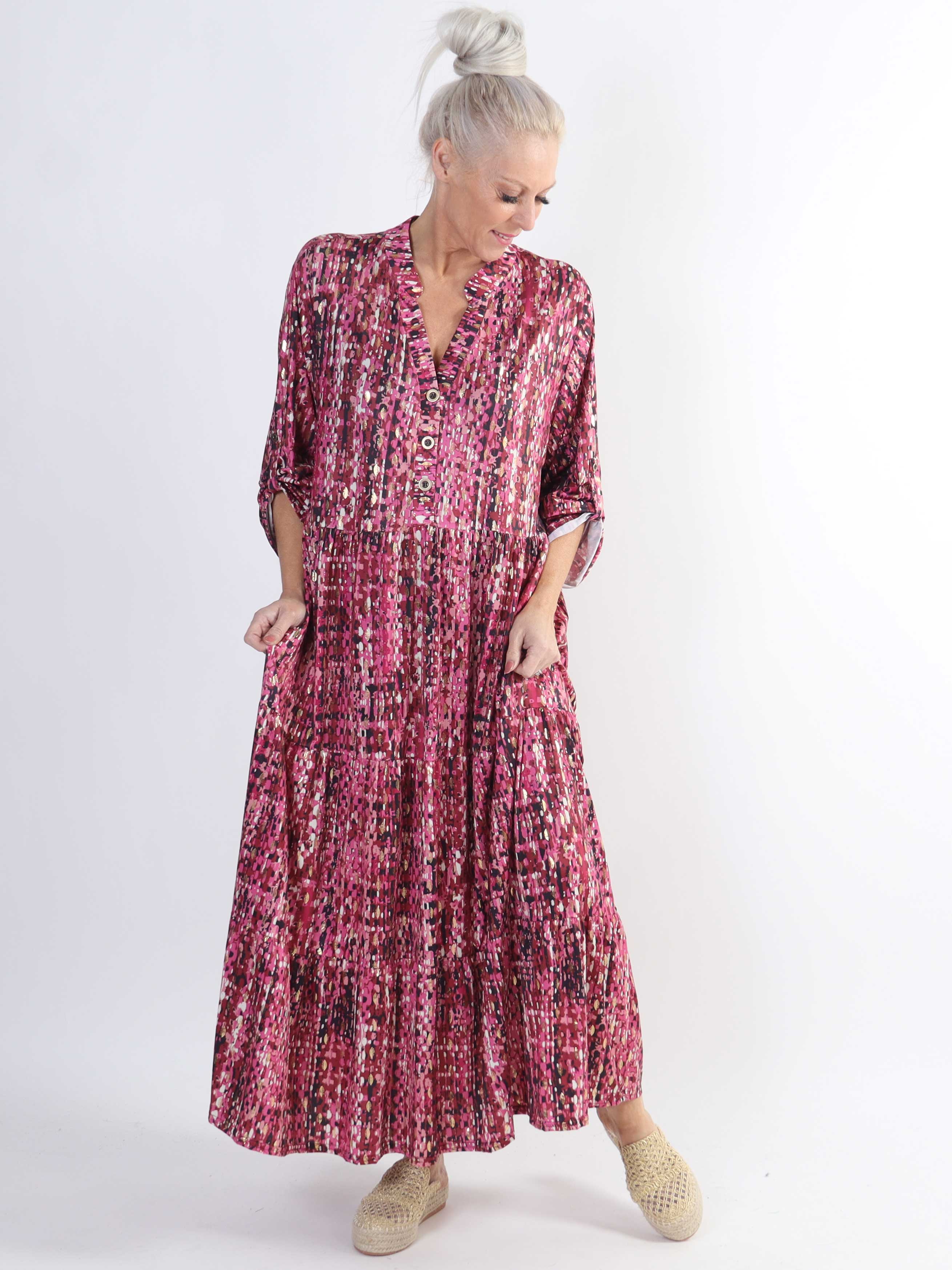 Milano Pattern - Lang mønstret plus size kjole med lag på lag look